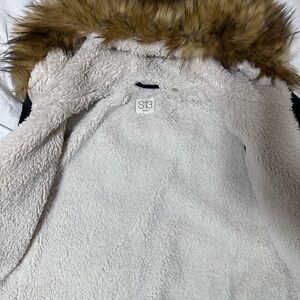 S13 Women's Bomber Jacket with Faux Fur Hood - Black and Brown